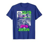 Godzilla Collage Neon Accents Godzilla vs Biollante Movie Camiseta, Hombre, Azul Real, M