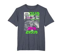 Godzilla Collage Neon Accents Godzilla vs Biollante Movie Camiseta, Hombre Tallas Grandes, Azul Jaspeado, 2X Alto