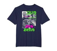 Godzilla Collage Neon Accents Godzilla vs Biollante Movie Camiseta, Hombre Tallas Grandes, Azul Marino, 2X Alto