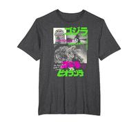 Godzilla Collage Neon Accents Godzilla vs Biollante Movie Camiseta, Hombre Tallas Grandes, Jaspeado Oscuro, 2X Alto