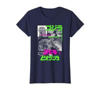 Godzilla Collage Neon Accents Godzilla vs Biollante Movie Camiseta, Mujer, Azul Marino, S