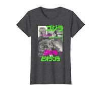 Godzilla Collage Neon Accents Godzilla vs Biollante Movie Camiseta, Mujer, Jaspeado Oscuro, M