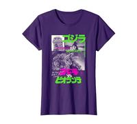 Godzilla Collage Neon Accents Godzilla vs Biollante Movie Camiseta, Mujer, Morado, 3XL