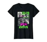 Godzilla Collage Neon Accents Godzilla vs Biollante Movie Camiseta, Mujer, Negro, L