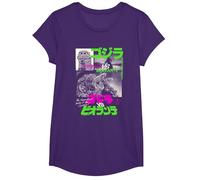 Godzilla Collage Neon Accents Godzilla vs Biollante Movie Camiseta, Niñas, Morado, XS