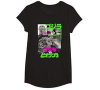 Godzilla Collage Neon Accents Godzilla vs Biollante Movie Camiseta, Niñas, Negro, M