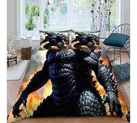 Godzilla Juego De Fundas De Edredón Llama 3D Microfibra Ropa De Cama 2 Fundas De Almohada, para Niños Y Hombres Funda De Edredón Dormitorio Super King（260x220cm）