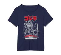 Godzilla Kanji King of The Monsters Kaiju Camiseta, Mujer Tallas Grandes, Azul Marino, 1XL Grande