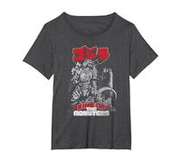 Godzilla Kanji King of The Monsters Kaiju Camiseta, Mujer Tallas Grandes, Jaspeado Oscuro, 2XL Grande