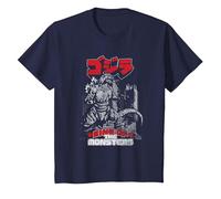 Godzilla Kanji King of The Monsters Kaiju Camiseta, Niños, Azul Marino, 2 años