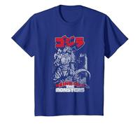 Godzilla Kanji King of The Monsters Kaiju Camiseta, Niños, Azul Real, 6 años