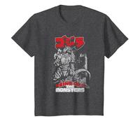 Godzilla Kanji King of The Monsters Kaiju Camiseta, Niños, Jaspeado Oscuro, 4 años