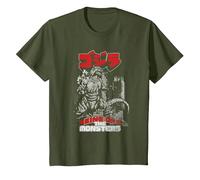 Godzilla Kanji King of The Monsters Kaiju Camiseta, Niños, Verde Oliva, 2 años