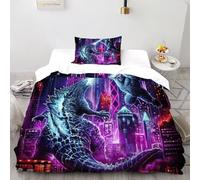 Godzilla King Kong Funda De Edredón 2 Piezas 3D Impresa Animal Themes Wildlife con Cremallera Y Funda De Almohada Single（135x200cm） 100% Microfibra Juego De Ropa De Cama para