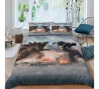 Godzilla King Kong Funda De Edredón 3 Piezas 3D Impresa Animal Themes Wildlife con 2 Fundas De Almohada King（220x240cm） Microfibra Ropa De Cama para Niñosy Hombres