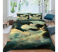 Godzilla Kong Funda De Edredón 3 Piezas 3D Impresa Animal Themes Wildlife con Cremallera Y Funda De Almohada King（220x240cm） Microfibra Juego De Cama para