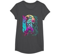 Godzilla Neon Mechagodzilla Movie Camiseta, Niñas, Jaspeado Oscuro, XS