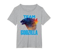 Godzilla vs Kong - Equipo Godzilla Oficial Neon Camiseta, Mujer Tallas Grandes, Gris Jaspeado, 5XL Grande