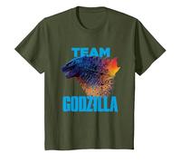 Godzilla vs Kong - Equipo Godzilla Oficial Neon Infantil Camiseta, Niños, Verde Oliva, 6 años