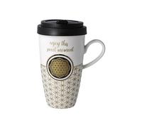 Goebel Artist 23-500-64-1 - Taza con tapa de plástico (14 x 8 cm), diseño de flor de loto, color blanco
