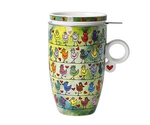 Goebel Taza de té con colador Birds on a Love Wire de Fine Bone China, color: multicolor, tamaño: 11,5 x 8 x 14 cm, 26-103-15-1