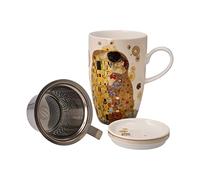 Goebel Taza de té con tapa y colador para coleccionar Gustav Klimt El beso, 11,5 x 8 x 14 cm, 0,45 L, 67-072-02-1
