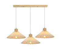 Goeco 3 Luces Lámpara Colgante Vintage, Lámparas de Techo Bohemia con Pantalla de Tela Plisada, Altura Ajustable Luz Colgante de Madera para Cocina Comedor Dormitorio Café
