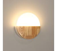 Goeco Aplique de Pared LED Redondo de Madera, Acrílico Lámpara de Pared Moderna, 3000K Luz Cálida 5W Applique LED Interior para Dormitorio Cabecera Pasillo Entrada