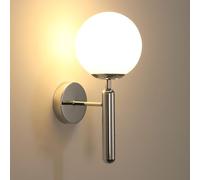 Goeco Aplique Pared Interior, E27 Lámpara de Pared Cromado con Pantalla de Cristal Esférico ø 15 cm, Iluminación Ambiental Moderno para Dormitorio, Salón, Cocina, Pasillo, Sin bombillas