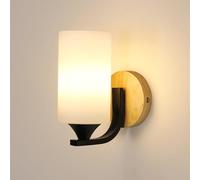 Goeco Apliques de Pared de Madera, Lámpara de Pared Vintage con Pantalla de Vidrio, Aplique E27 Iluminación Interior para Dormitorio, Pasillo, Sala de Estar, Escalera