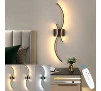 Goeco Apliques Pared Interior 80cm Largo 32w Lámpara de Pared con Mando a Distancia 3000K-6500K, Apliques LED Regulable con 2 Tubos Ondulados Para Salón, Dormitorio, Pasillo, Negro
