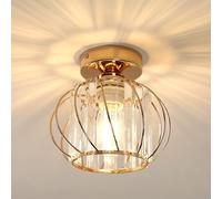 Goeco Lámpara de Techo de Cristal Dorado, E27 Plafón de Techo Moderna Industrial Vintage con Pantalla en Forma de Jaula para Entrada Pasillo Dormitorio Salón, Bombillas no incluidas