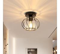 Goeco Lámpara de Techo de Cristal, E27 Plafón Moderna, Lámpara de Araña Industrial Vintage con Pantalla en Forma de Jaula para Entrada Pasillo Dormitorio Salón, Negro