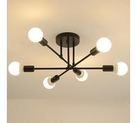 Goeco Lámpara de Techo Industrial, 6 Luces E27 Plafon de Techo, Negro Vintage Lámpara de Araña para Dormitorio, Sala de Estar, Pasillo, Cocina, Comedor (No Incluidas Bombillas)