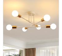 Goeco Lampara de Techo Industrial, 6 Luces E27 Plafon Sputnik Vintage, Lámparas Colgantes Retro para Dormitorio Salon, Pasillos, Blanco + Dorado, Ø 60 cm (No Incluidas Bombillas)