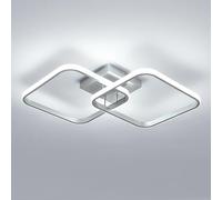 Goeco Lámpara de Techo LED Moderna, 42W Plafón LED Techo con Diseño Doble Cuadrado, Iluminación Interior para Dormitorio Salón Comedor Pasillo, Blanco Frío 6500K (Plateado)