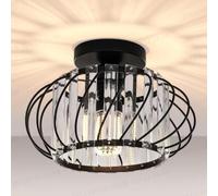 Goeco Lámpara de Techo Moderna, E27 Plafón LED Techo de Cristal, Montaje Semi Empotrado Negra, Pantalla de Techo de Metal para Sala de Estar, Cocina, Dormitorio, Pasillo