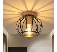 Goeco Lámpara de Techo Vintage, Portalámpara E27, Pantalla de Techo en Forma de Jaula de Metal, Luz de Techo Retro para Pasillo, Balcón y Comedores, Negro, Ø 20cm