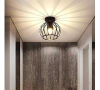 Goeco Lampara de Techo Vintage, Retro Lámpara Industrial E27 En Forma de Jaula Metálica, Pantalla de Techo Iluminación Interior de Jaula para Pasillo, Balcón y Comedores, Negro, Ø 20cm