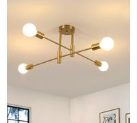 Goeco Lamparas de Techo Vintage, 4 Luces E27 Lámpara Colgante Techo Retro, Dorado Lámpara de Araña Industrial para Dormitorio Sala de Estar Cocina Salón Comedor