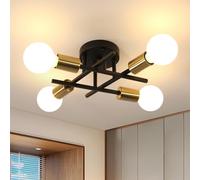 Goeco Lamparas de Techo Vintage, Industriales Lámpara de Araña E27 de 4 Luces, Plafon Techo Sputnik Negro para Dormitorio, Salón, Comedor, Cocina, Cafetería
