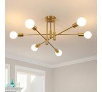 Goeco Lamparas de Techo Vintage Oro, 6 Luces Portalámparas E27 Lámpara Colgante Orientable 180°, Lamparas de Techo en Metal para Sala de Estar Dormitorio Cocina, Bombillas no incluidas