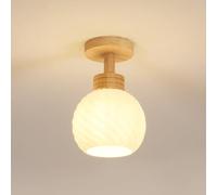 Goeco Moderna Lámpara de Techo, Plafón E27 Con Pantalla de Cristal, Color Madera Natural Luz de Techo para Pasillo, Salón, Dormitorio, Cocina, Entrada