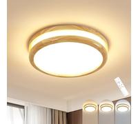 Goeco Plafón LED de Techo Regulable, 24W Lámpara de Techo con Control Remoto, Plafón Moderno de Madera para Dormitorio, Sala, Cocina