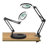 GOEDCH 10 lupas con luz y soporte: 2 en 1 lámpara de lupa LED con brazo giratorio, lámpara de escritorio iluminada LED con 3 modos de color, 10 niveles de brillo, 10 lupas con abrazadera para