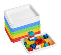 GOEDCH 12 bandejas artificiales de plástico: 34 x 25 x 2,6 cm, bandeja de plástico, 5 colores, bandejas de plástico, bandejas para servir rectangulares para manualidades, manualidades, proyectos de