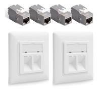GOEDCH 2 enchufes de red CAT 7 de 2 puertos, empotrados: 4 módulos Keystone RJ45 CAT 7, caja de conexiones Ethernet LAN, caja de conexiones, RJ45 Ethernet, cable de conexión de red DSL