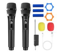 GOEDCH 2 micrófonos inalámbricos: micrófono inalámbrico dual UHF recargable, 4 horas de autonomía, alcance de 60 pies, micrófono dinámico inalámbrico dual para karaoke, boda, DJ, fiesta