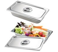 GOEDCH 2 recipientes de acero inoxidable con tapa: recipiente para servir: Premium 32,5 x 17,5 x 6,5 cm, recipientes para alimentos, juego de cuencos para buffet catering para cubrir y servir
