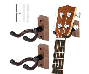 GOEDCH 2 soportes de pared para guitarra de madera dura, soporte para guitarra, soporte de pared con manguera de silicona y base de madera dura, soporte de pared para ukelele para guitarra acústica